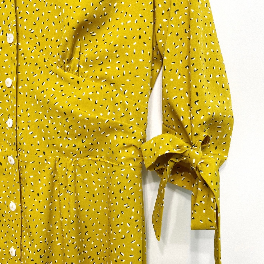 modcloth | simple retro mustard geo print tie-sleeve midi dress l - Picture 7 of 12